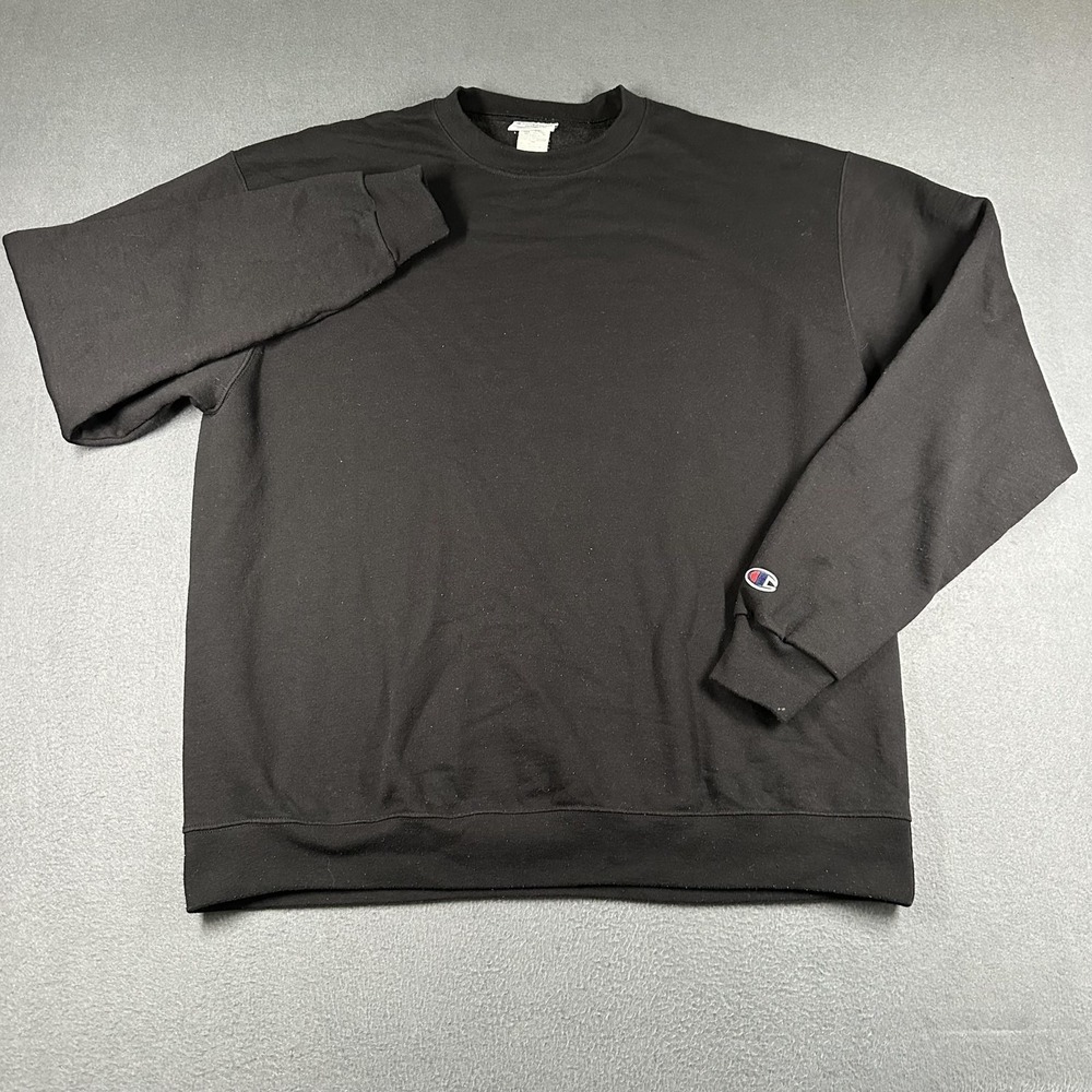Champion Eco Authentic Sweatshirt Mens XL Black Fleece Crewneck Pullover Logo